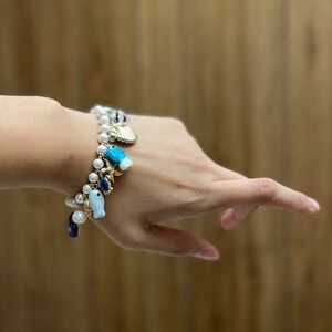 Piper K Freshwater and Glass Pearl Multicolor Charm Bracelet Gold Tone Jewelry